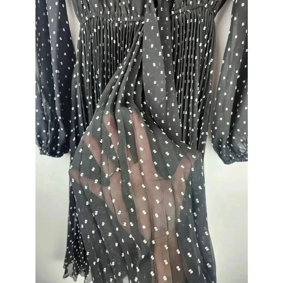 Maje Polka Dot Ruffle Long Sleeve Knee Length Dress. Black White Size 38 - Picture 6 of 6